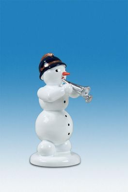 Holzfigur Schneemann Musikant mit Martinstrompete Höhe 6,5cm NEU Schneemänner Sei