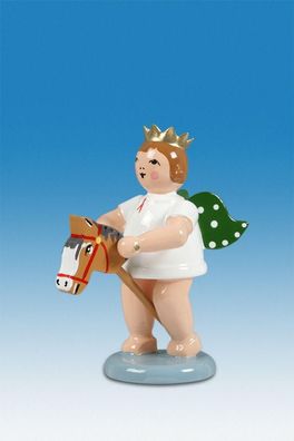 Holzfigur Engel mit Steckenpferd ohne Krone Höhe 6cm NEU Holzengel Gottesbote