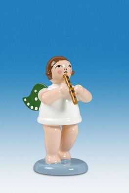 Holzfigur Engel mit Blockflöte und Krone Höhe 6cm NEU Holzengel Instrument Seiffe