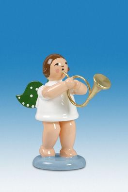 Holzfigur Engel mit engl. Horn und Krone Höhe 6cm NEU Holzengel Instrument Seiffe