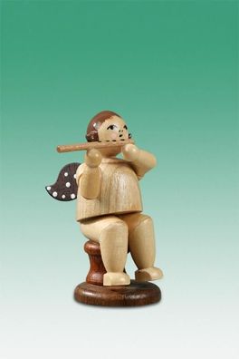 Holzfigur Musikantenengel mit Querflöte sitzend mit Krone natur Höhe 6,5cm NEU Ho