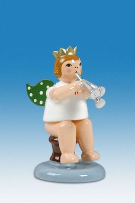 Holzfigur Engel sitzend mit Martinstrompete und Krone Höhe 6cm NEU Holzengel Inst