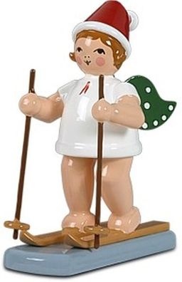 Holzfigur Engel auf Ski ohne Krone Höhe 6cm NEU Holzengel Bote Gottes Cherub