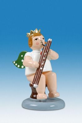 Holzfigur Engel sitzend mit Fagott ohne Krone Höhe 6cm NEU Holzengel Instrument S
