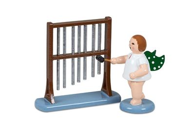 Holzfigur Engel mit Röhrenglockenspiel und Krone 6cm NEU Holzengel Instrument