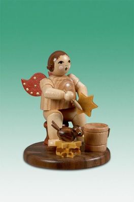 Holzfigur Sternmalerengel mit Krone natur Höhe 6,5cm NEU Holzengel Instrument Sei