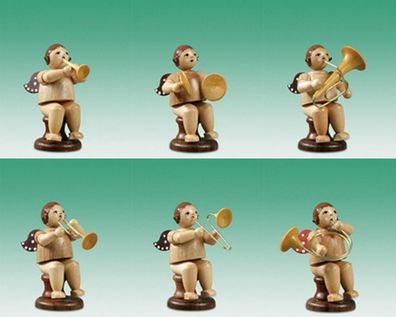 Holzfigur Musikantenengel 6tlg. sitzend natur ohne Krone Höhe 6,5cm NEU Holzengel