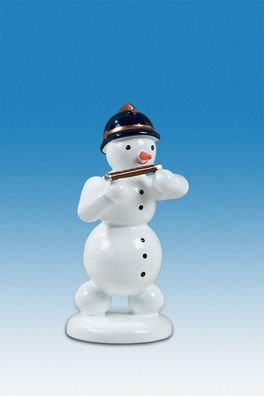 Holzfigur Schneemann Musikant mit Pikkoloflöte Höhe 6,5cm NEU Schneemänner Seiffe