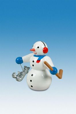 Holzfigur Schneemann Eishockeyspieler mit Schläger Höhe 6,5cm NEU Schneemänner Se