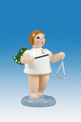 Holzfigur Engel mit Triangel und Krone Höhe 6cm NEU Holzengel Instrument Seiffen