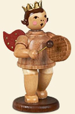 Holzfigur Musikengel mit Handtrommel und Krone Höhe 6,5cm NEU Holzengel Instrumen