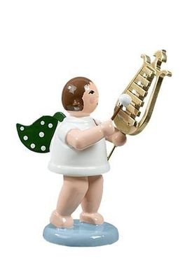 Holzfigur Engel mit Lyraglockenspiel und Krone Höhe 6cm NEU Holzengel Instrument