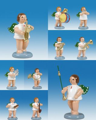 Holzfigur Engelmusikanten 10-teilig und Krone Höhe 6cm NEU Holzengel Cherub