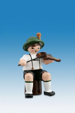 Holzfigur Musikanten mit Hut und Bratsche sitzend Höhe 7cm NEU Ganzjahresfigur Se