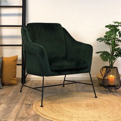 Bronx71 Samt Sessel Stella mit Armlehne grün