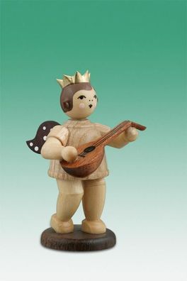 Holzfigur Musikantenengel mit Laute und Krone natur Höhe 6,5cm NEU Holzengel Inst