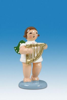 Holzfigur Engel mit Handharfe und Krone Höhe 6cm NEU Holzengel Instrument Seiffen