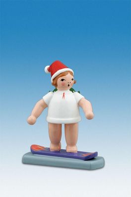 Holzfigur Engel auf Snowboard und Mütze Höhe 6cm NEU Holzengel Instrument Seiffen
