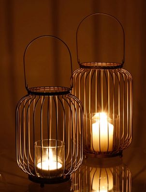 BURI Metall-Laterne mit Glaseinsatz Hängelampe Kerzenhalter Glaslaterne