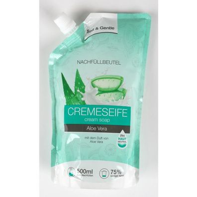 12x 500ml Soft & Gentle Cremeseife Nachfüllbeutel Aloe Vera Hände waschen