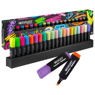 Textmarker Tischset 20 Stück Neon & Pastell, Highlighter Marker in Halterung