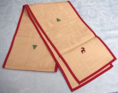 handgestickter weihnachtlicher Läufer "Rentier und Tanne"