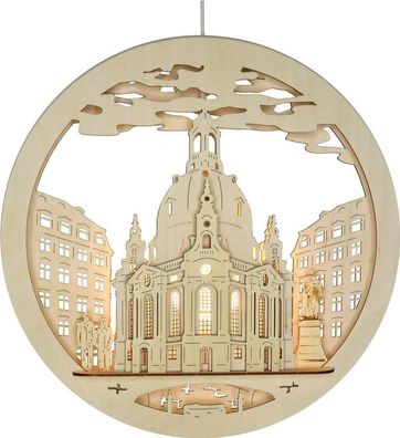 Ratags beleuchtetes Fensterbild Dresdner Frauenkirche
