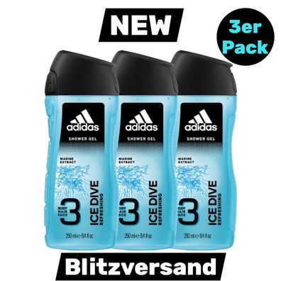 Adidas Duschgel Herren Männer SHOWER GEL ICE DIVE 3x 250ml Flasche ( € 19,85/L)