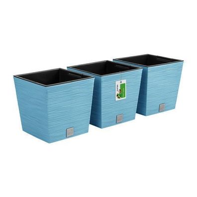 3x Blumentopf Pflanzkübel FURU Square Balkonkasten Blumenkübel Blau 19 L
