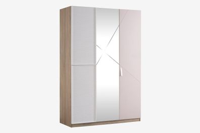 Kleiderschrank Angel 3-Türig in Holzoptik/Weiß/Pink