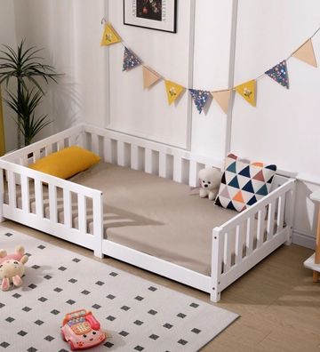 Bodenbett Kinderbett 160x80cm/200x90cm Weiß/Natur