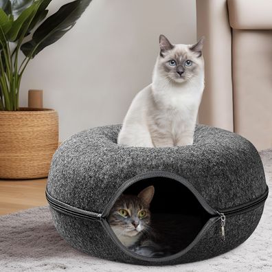 Katzenhöhle aus Filz - PAWSAGE® XXL - Moderner Katzendonut | Katzenbett | Katzenhaus