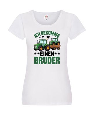 Ich bekomme einen Bruder | Traktor | Trecker | Geschwister Damen Shirt Weiß
