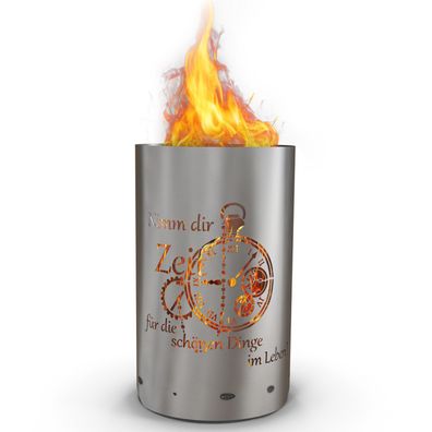 Feuertonne / Feuerkorb / Feuerschale mit Uhr und Zeit Motiv
