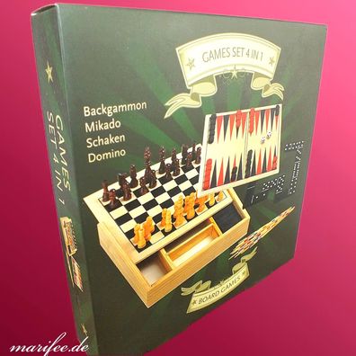 Reise-Spiele-Set 4 in 1, Holz, Schach, Backgammon, Mikado, Domino Art.-Nr. 11137