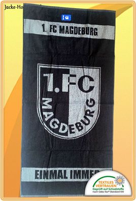 1. FC Magdeburg Duschtuch Badetuch Badestola Schwarz Weiß Logo Gr: 70x140 cm NEU