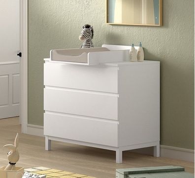 Wickelkommode mit 3 Schubladen und Wickelaufsatz Schubladenkommode Weiß lackiert