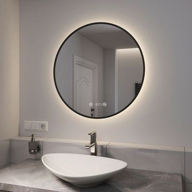 EMKE® LED Badspiegel Rund 70cm Badezimmerspiegel Spiegel Beschlagfrei Uhr