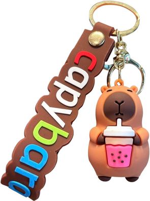 Capybara Schlüsselanhänger - mit rosa Trinkbecher