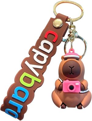 Capybara Schlüsselanhänger - mit rosa Fotoapparat