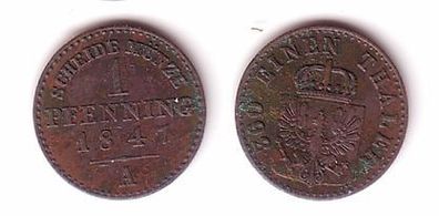 1 Pfennig Kupfer Münze Preussen 1847 A (105438)