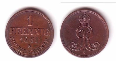 1 Pfennig Kupfer Münze Hannover 1861 B (105037)