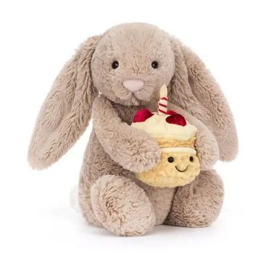 Jellycat bashful beige bunny "birthday" brand new with Tags FAST disptach DE