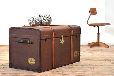 Truhe Kiste mit Deckel Antik Groß Alt Überseekoffer Vintage Braun Loft Groß Shabby