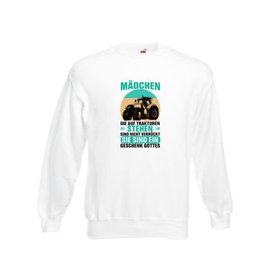 Mädchen die auf Traktoren stehen | Landwirt | Bauer Sweatshirt Weiß
