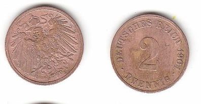 2 Pfennig Kupfer Münze Deutsches Reich 1904 J Jäger 11 (112437)