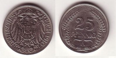 25 Pfennig Nickel Münze Deutsches Reich 1910 A Jäger 18 (107602)