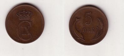 5 Öre Kupfer Münze Dänemark 1874 Delphin ss+ (104750)