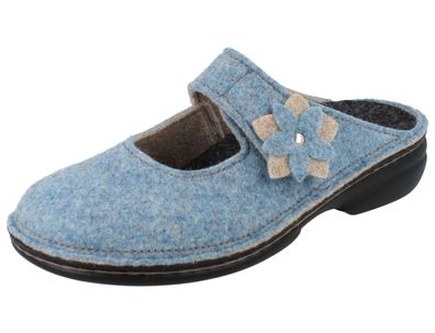 FINN Comfort Arlberg Damen Hausschuhe Clogs Pantoffel blau beige mare Wollfilz