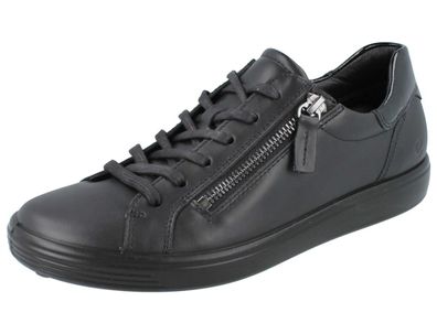 ECCO Soft 7 W Side Zip Lace Damen weiche Sneaker Halbschuhe Schnürschuhe schwarz